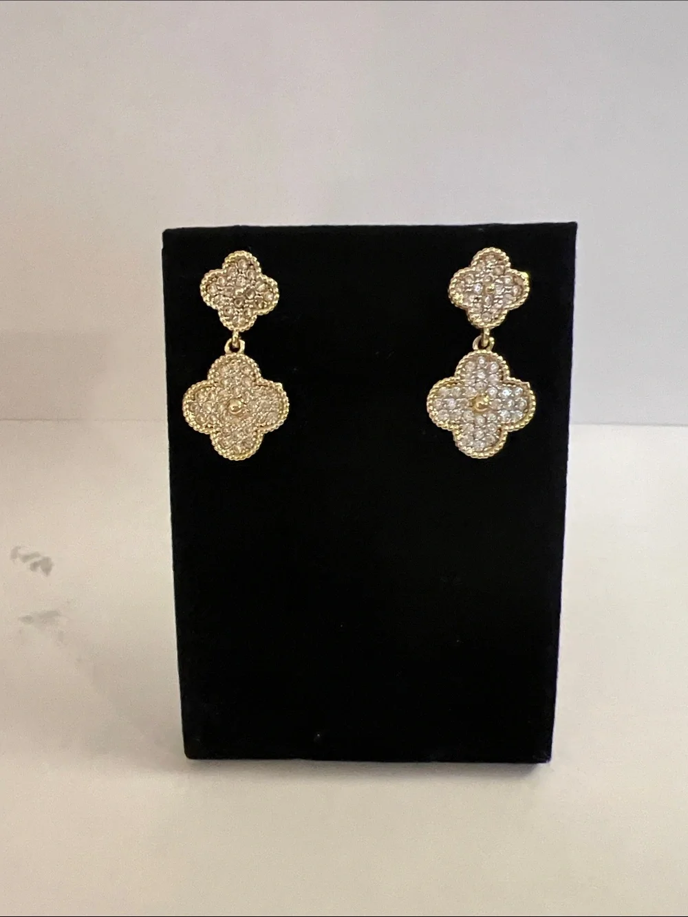 Sparkling Gold Clover Drop Earrings